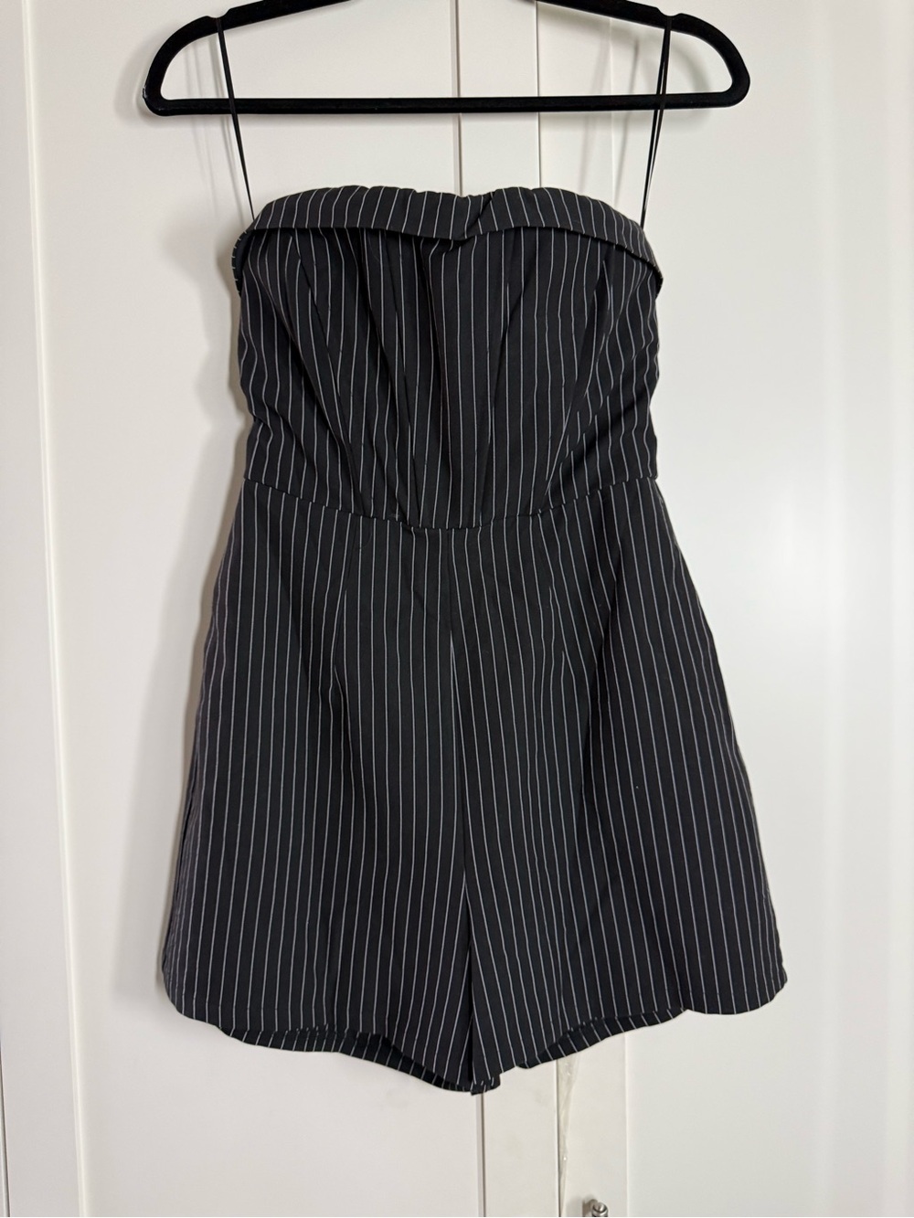 Princess Polly Black Pinstripe Strapless Romper